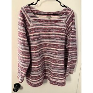 T by Talbots Womens 2X Striped French Terry Sweatshirt Pink Purple VN5111